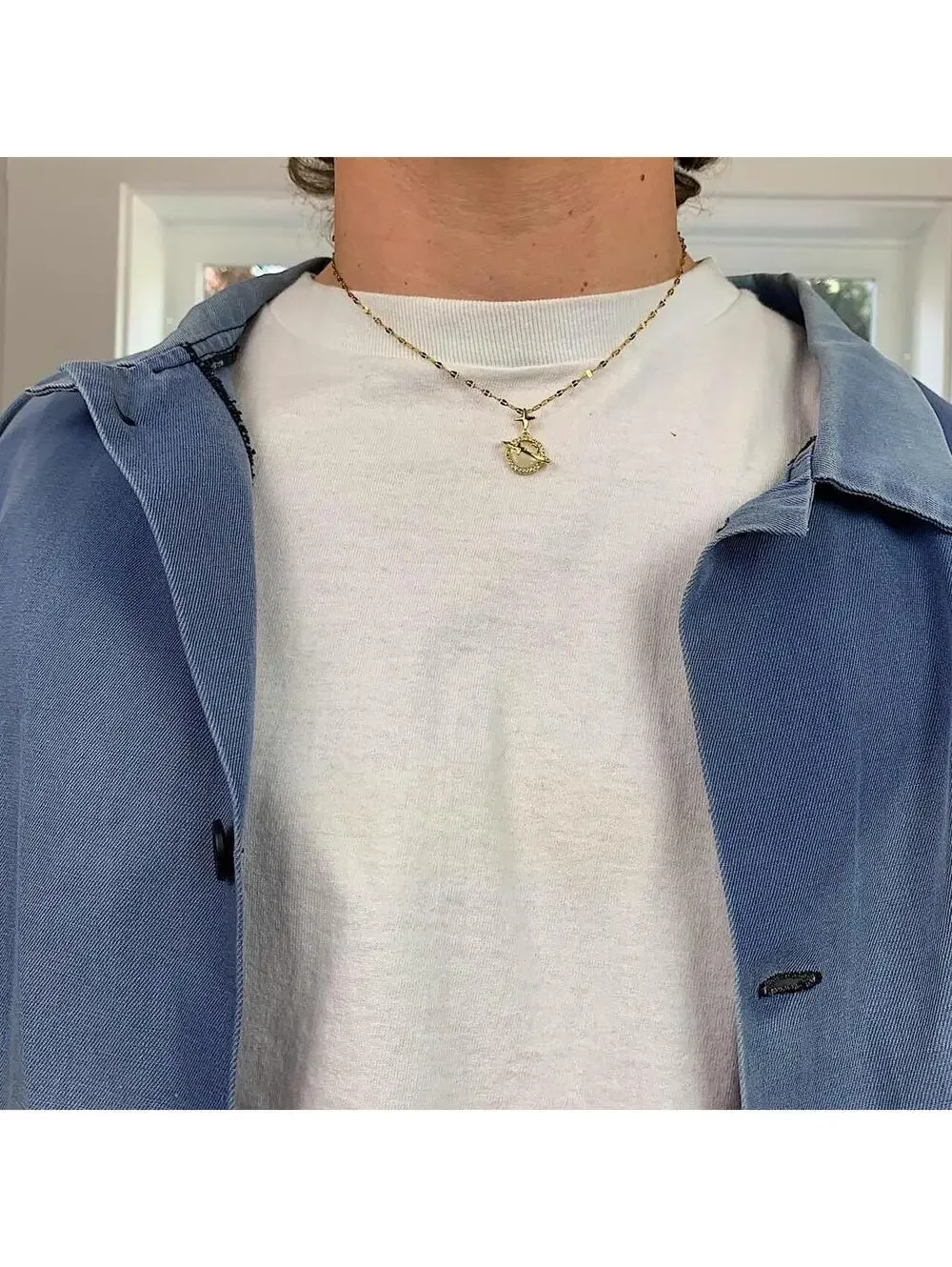 Cyber Y2k 2000s style gold opal planet pendant opium necklace. Cool design.